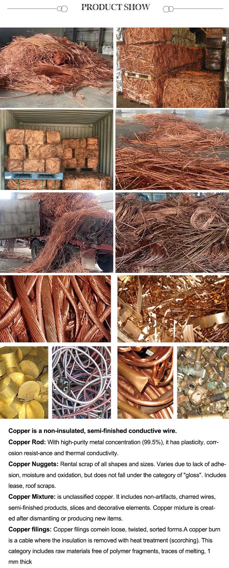 Original China High Quality Copper Mill Berry/ Wire Scrap 99.95% to 99.99% Purity /Copper